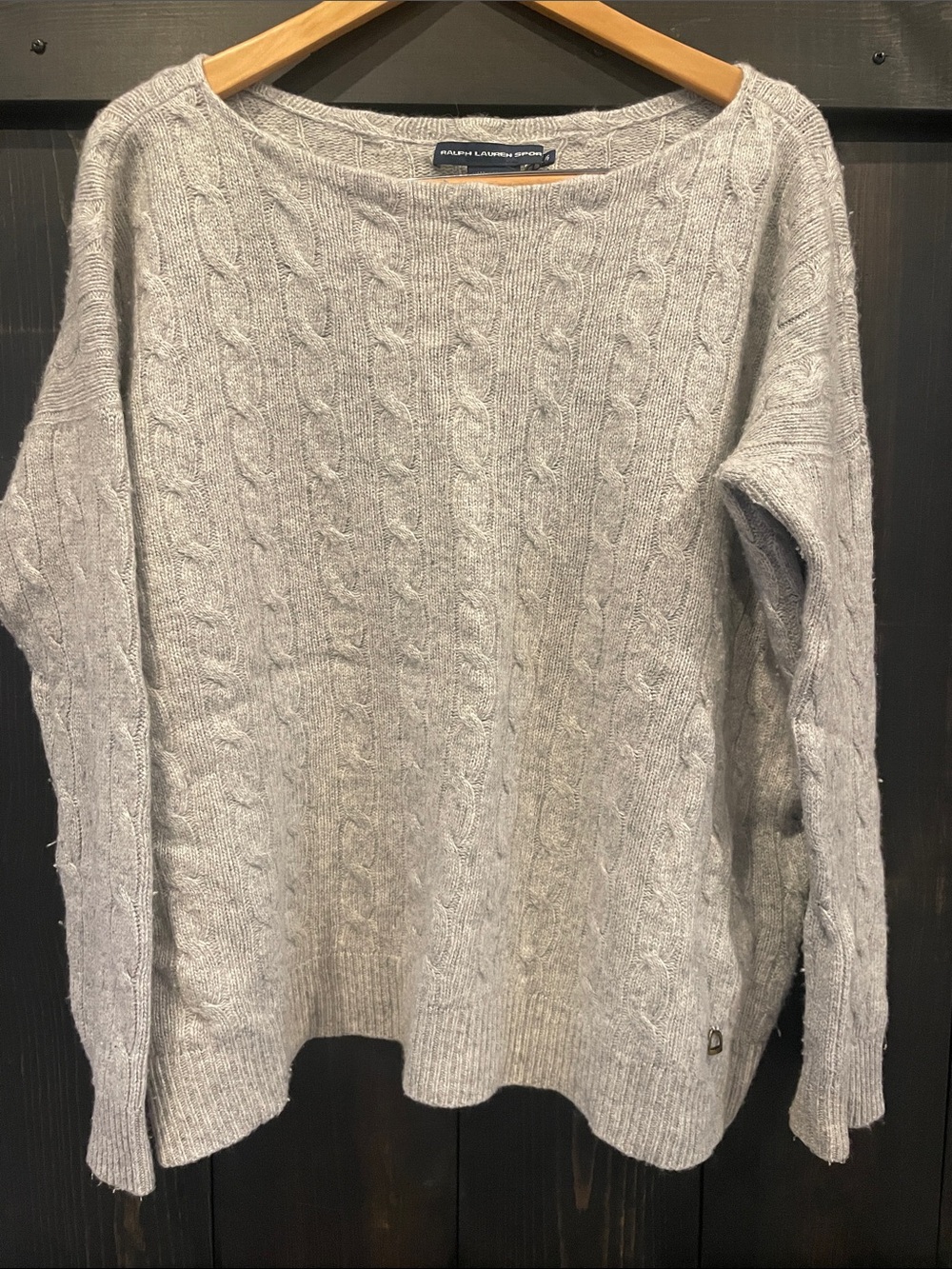 Ralph Lauren Heather Gray Cable Knit Boatneck Sweater